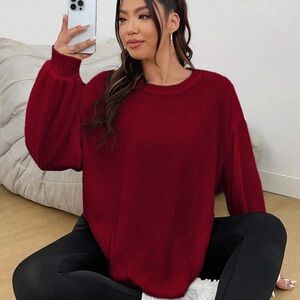 SHEIN Red Crew Neck Sweater Cozy Knit